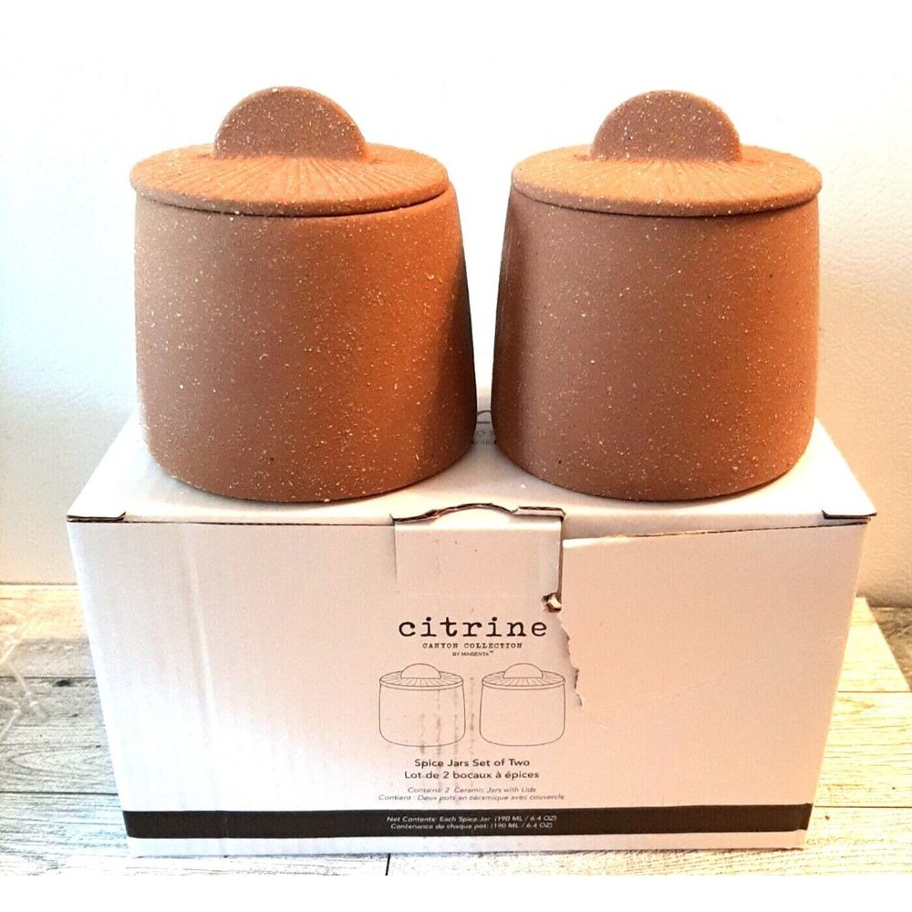 Set of 2 Spice Jars Ceramic Citrine Canyon Collection by Magenta NIB